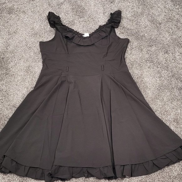24/26 Black Ruffle Pin-up Wide Neck Dress 1960's Style 4X NWOT - Picture 3 of 10